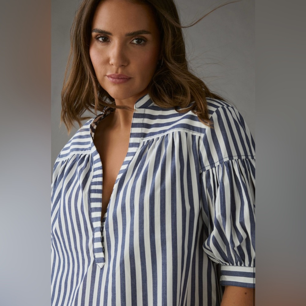 Anthropologie Darcey Popover Swing Top, Blue and White Striped Blouse Sz 1X